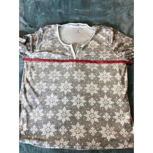 Nautica Womens Snowflake Print Pajama Set XL Gray Henley Top Elastic Waist Cozy - Picture 8 of 16